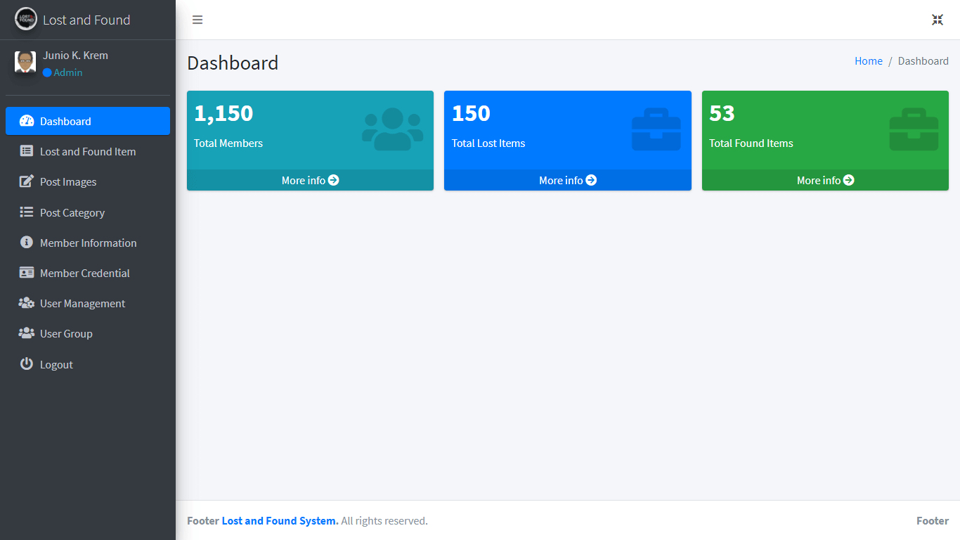 Lost and Found System Free Download Bootstrap Template - Admin Dashboard