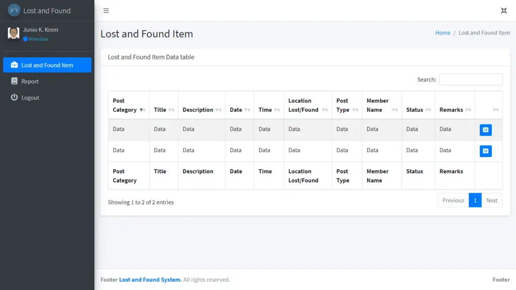 Lost and Found System Free Download Bootstrap Template
