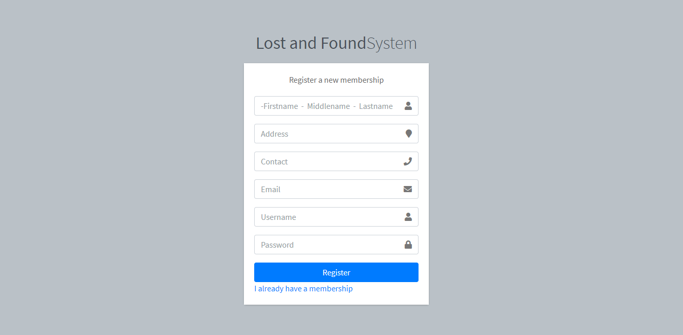Lost and Found System Free Download Bootstrap Template - Registration Form