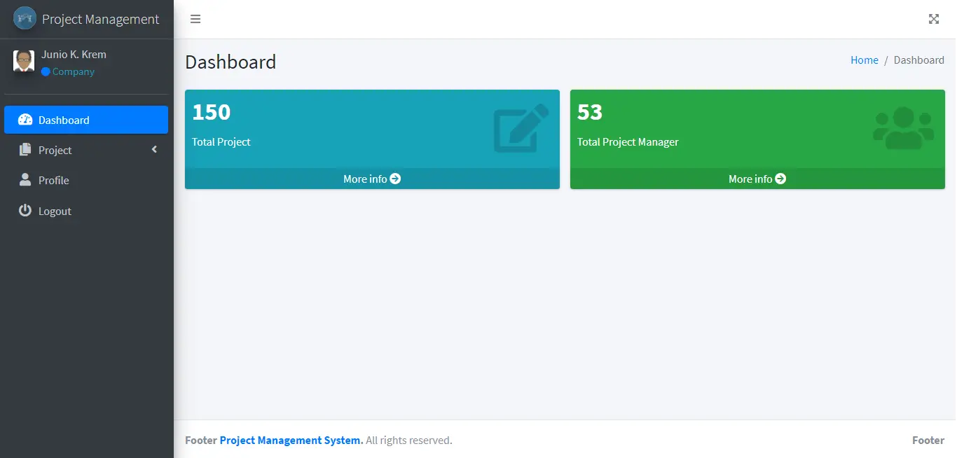 Project Management System Company Dashboard