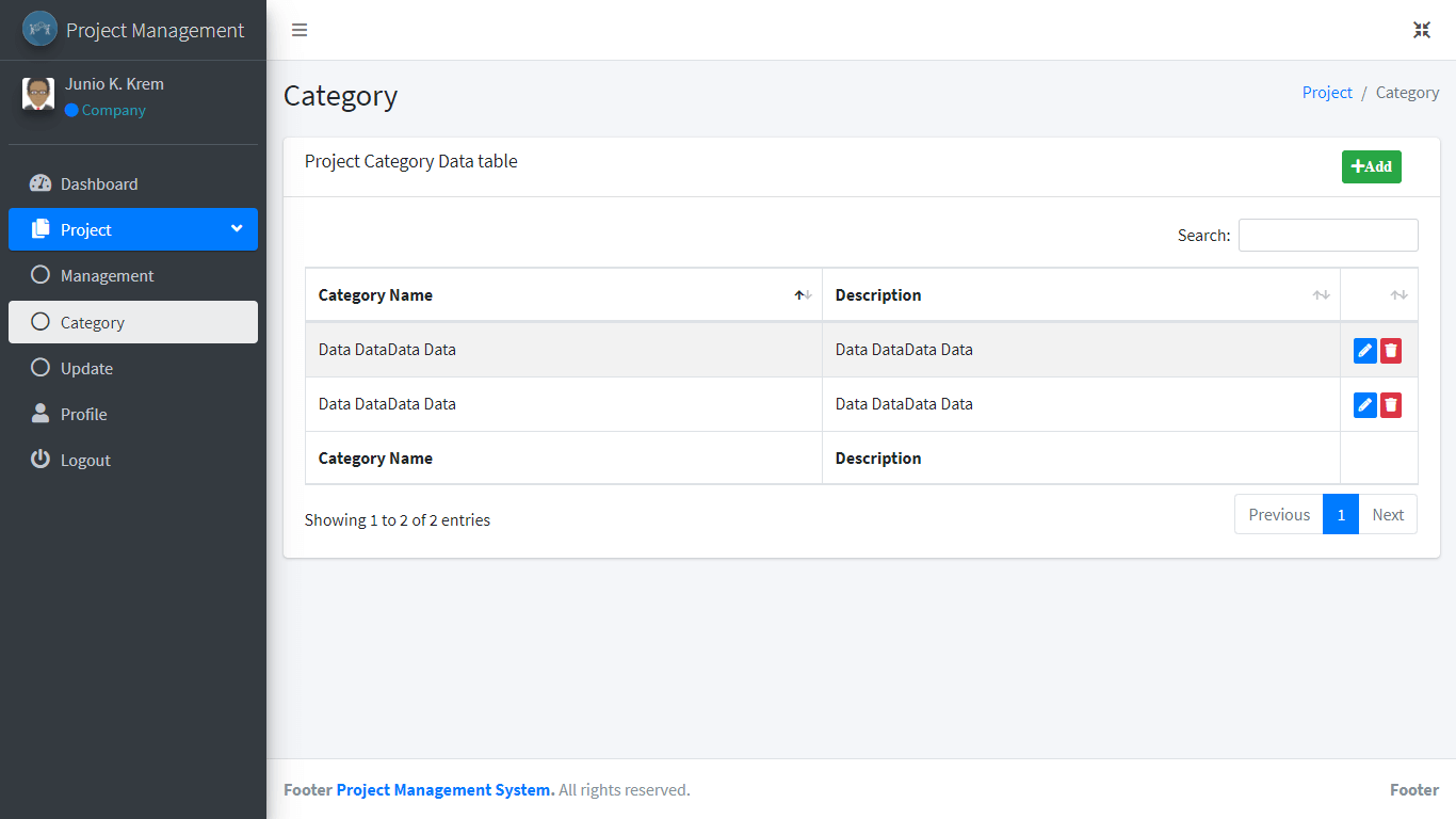 Project Management System Company Project Category