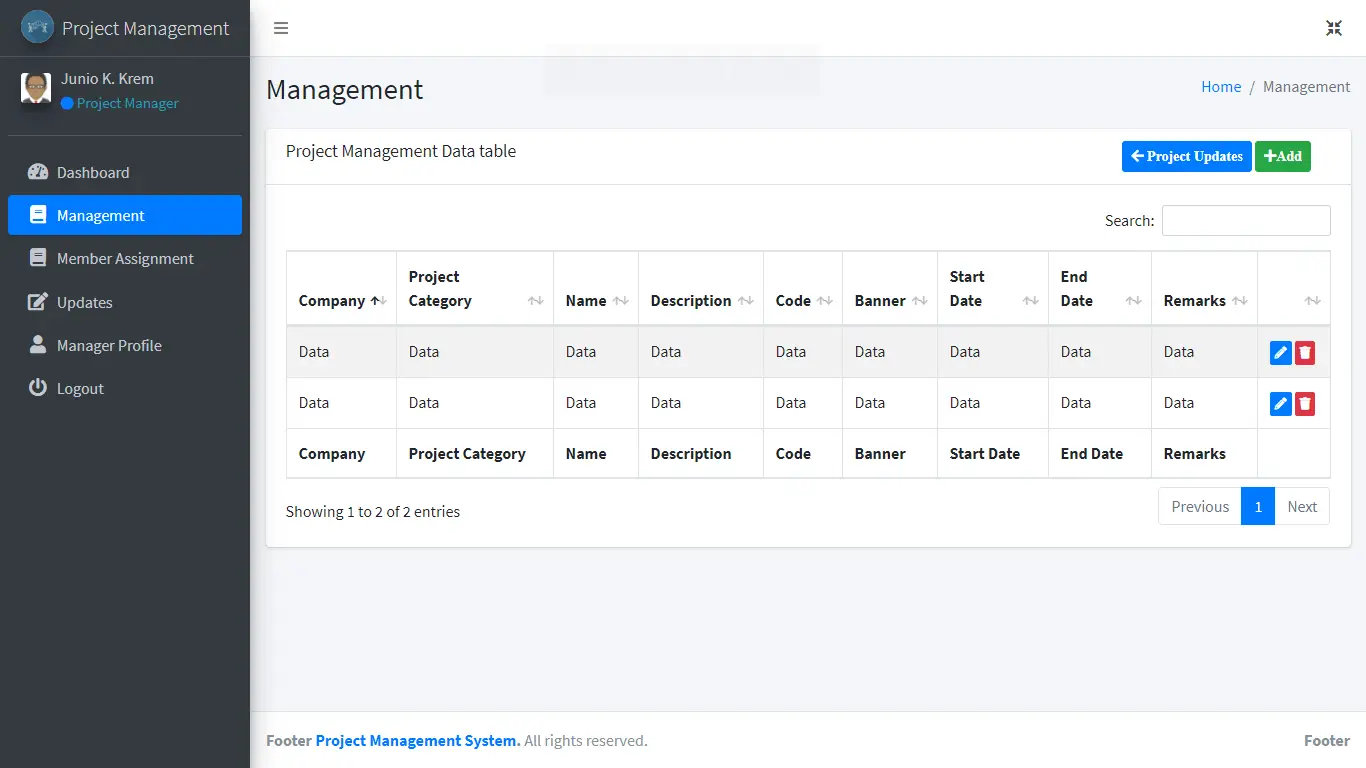 Project Management System List of Project Management