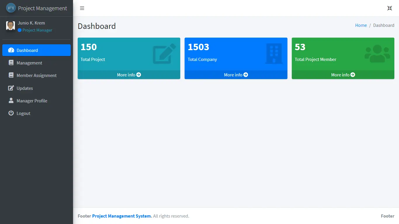 Project Management System Project Manager Dashboard