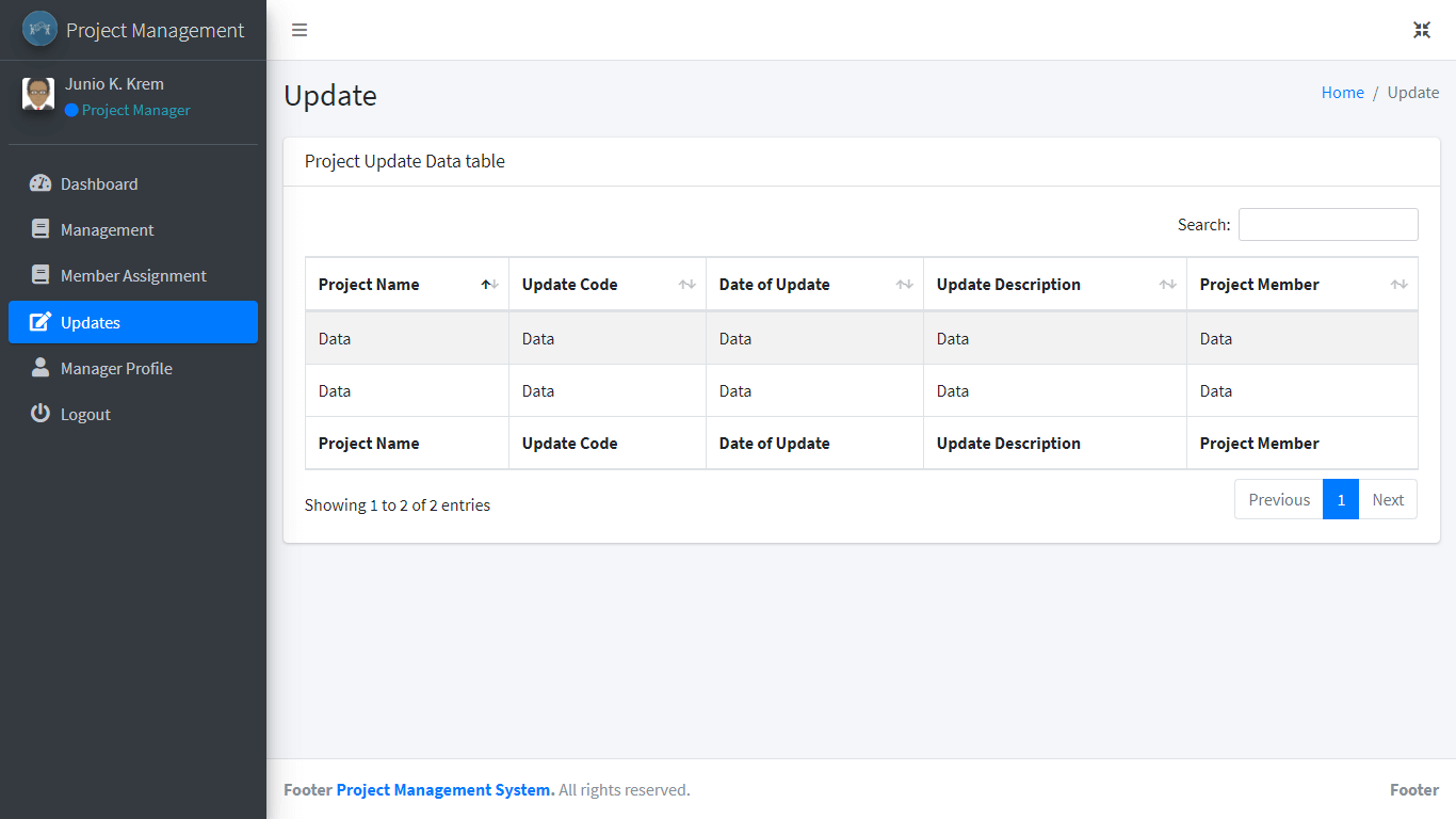 Project Management System Project Manager Project Updates