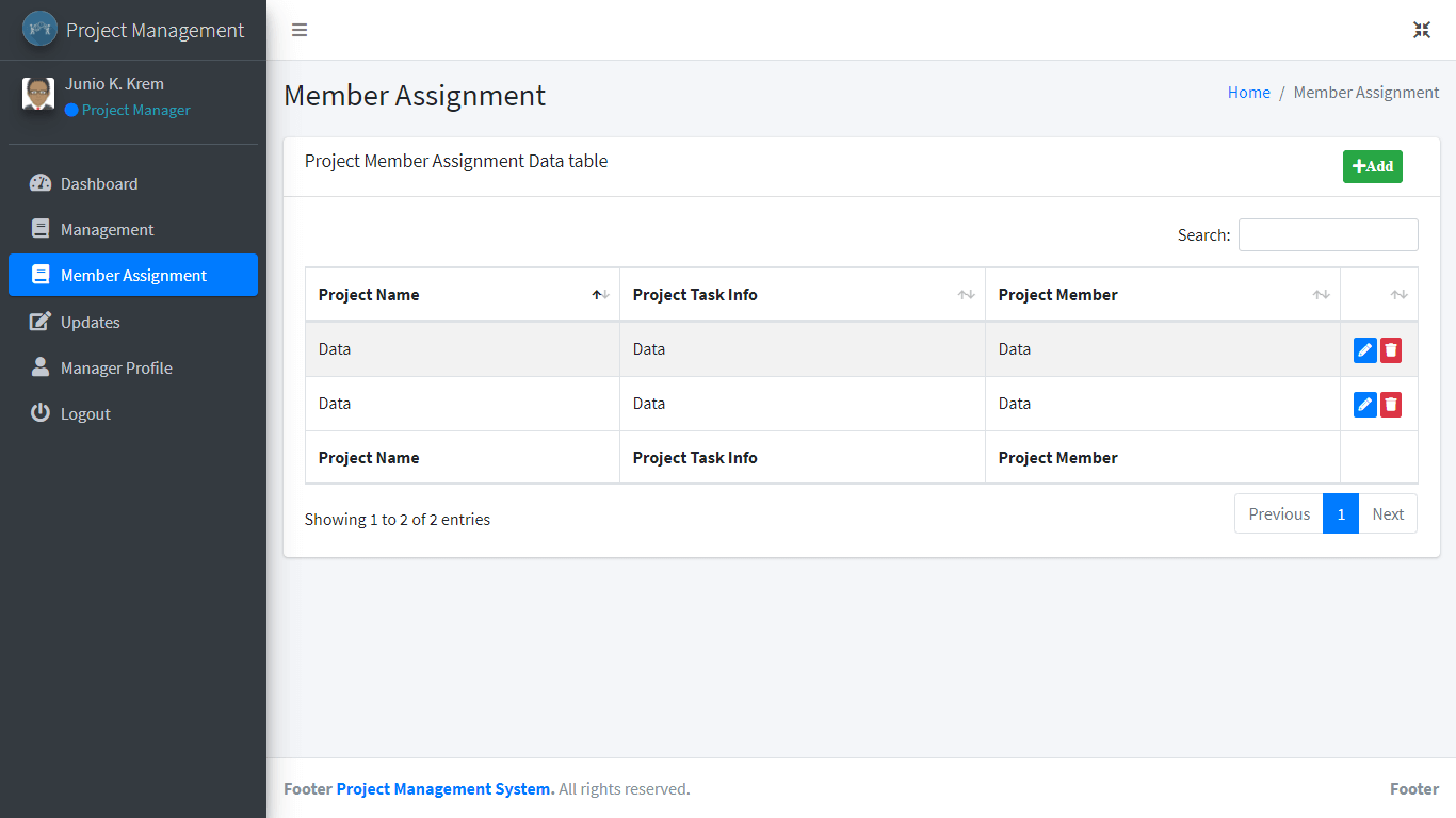 Project Management System Project Member Assignment