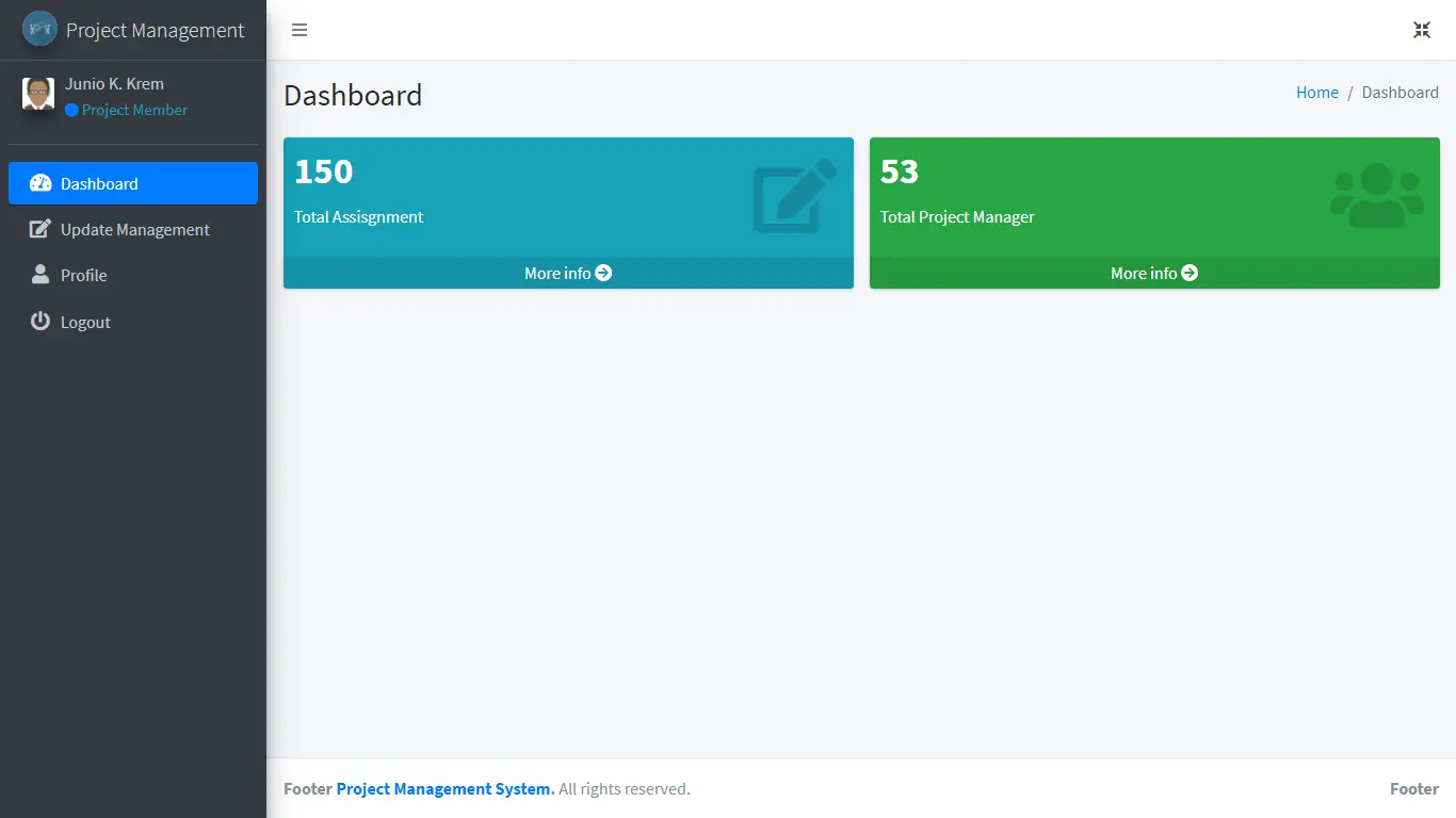 Project Management System Project Member Dashboard