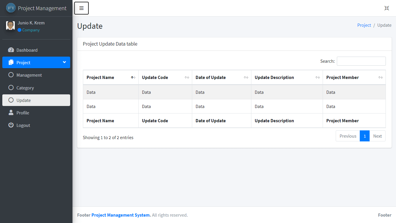 Project Management System Project Update