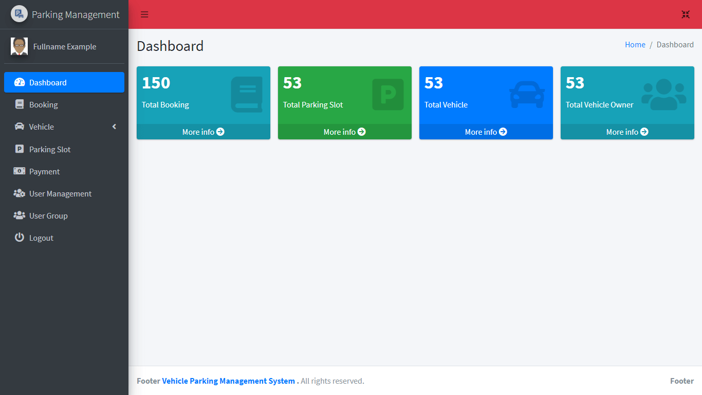 Vehicle Parking Management System Free Bootstrap Template - Admin Dashboard