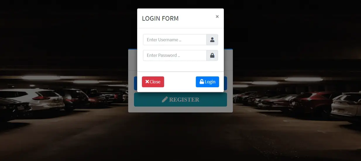 Vehicle Parking Management System Free Bootstrap Template - Login Form