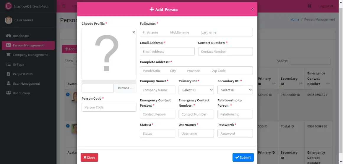 Curfew and Travel Pass Information System - Person Information Management