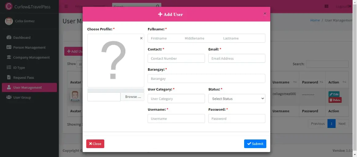 Curfew and Travel Pass Information System - User Management