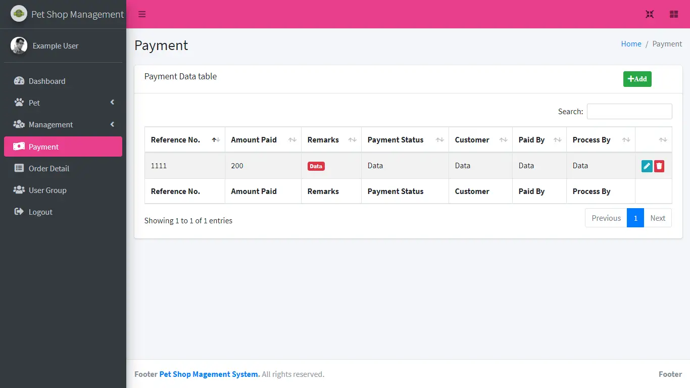 Pet shop Management System Free Download Bootstrap Template - List of Payment