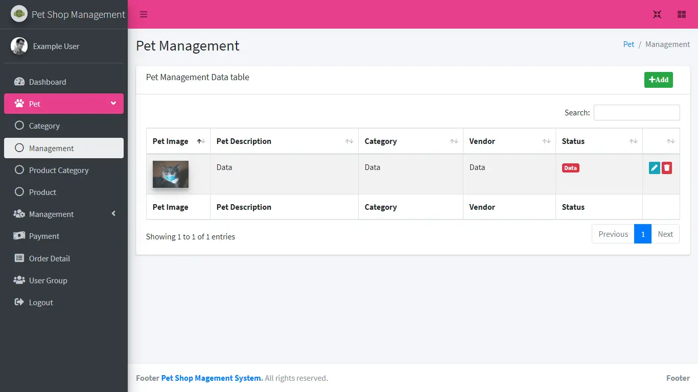 Pet shop Management System Free Download Bootstrap Template - List of Pet