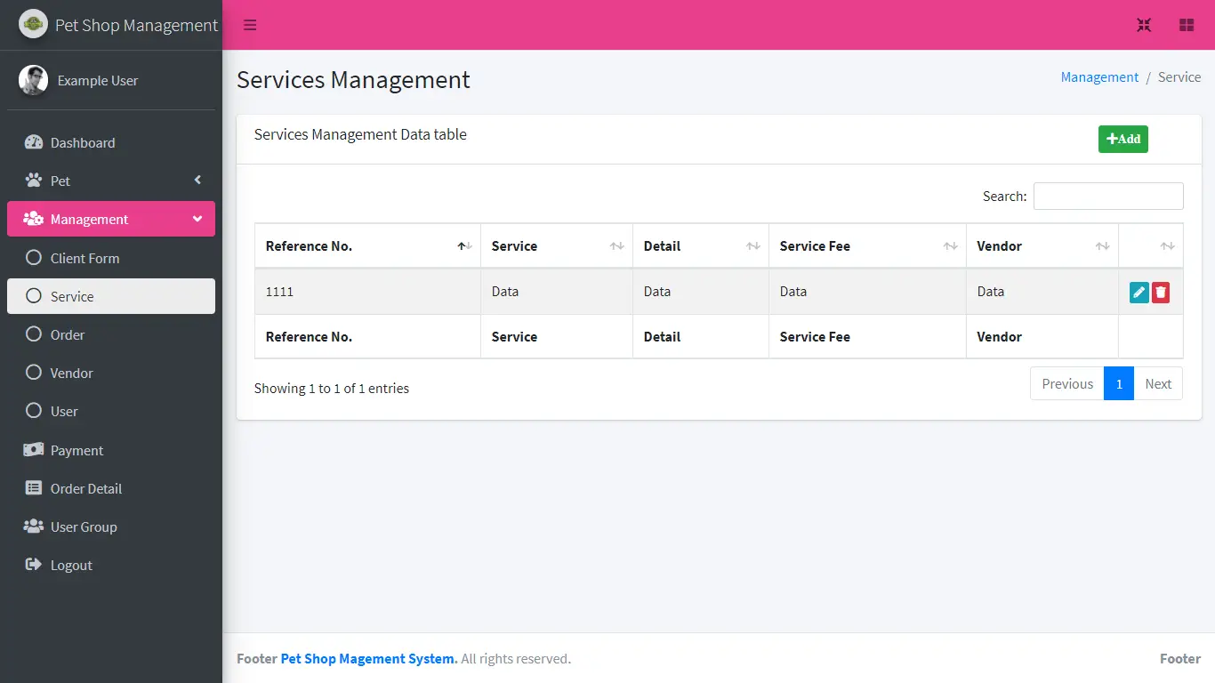 Pet shop Management System Free Download Bootstrap Template - List of Services