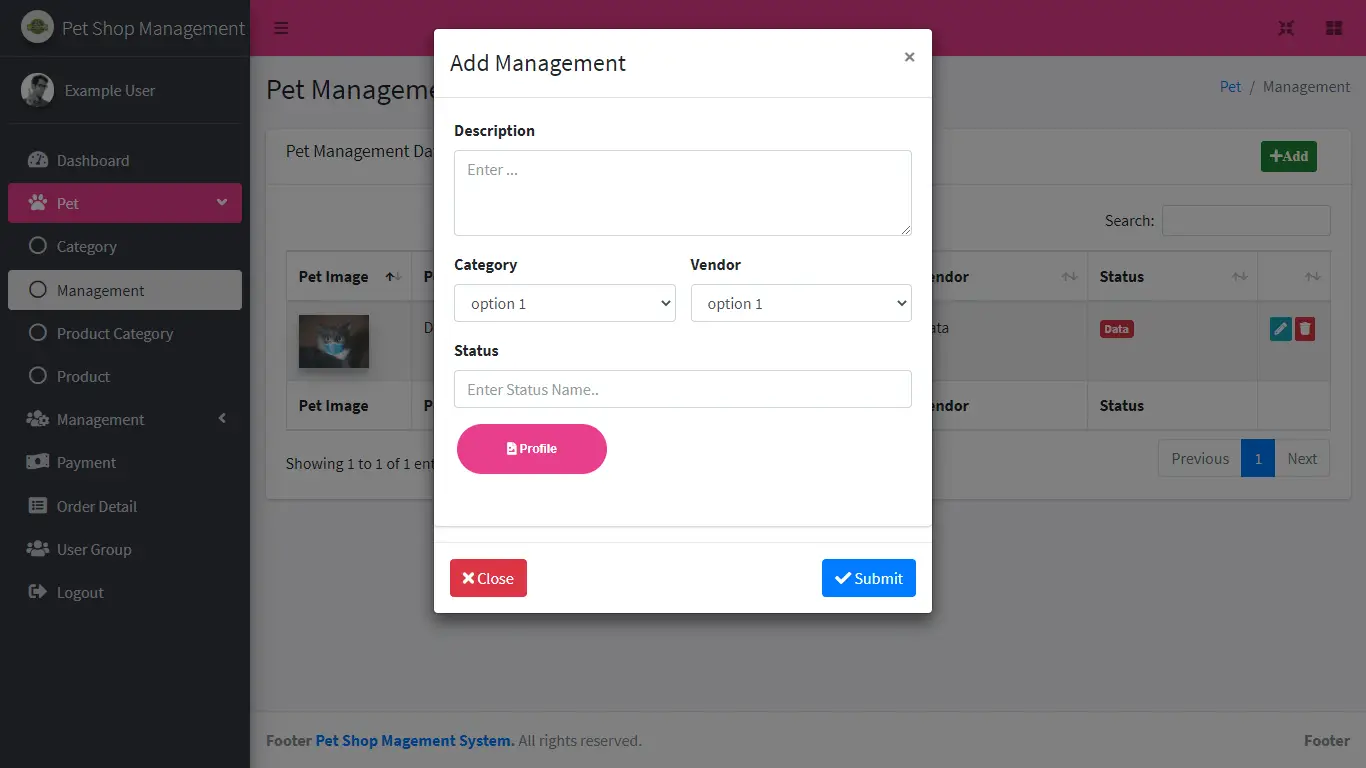 Pet shop Management System Free Download Bootstrap Template - Pet Management Form