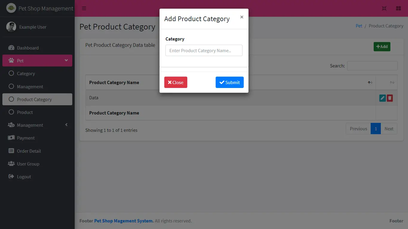 Pet shop Management System Free Download Bootstrap Template - Pet Product Category Form