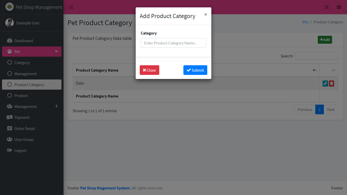 Pet shop Management System Free Download Bootstrap Template - Pet Product Category Form
