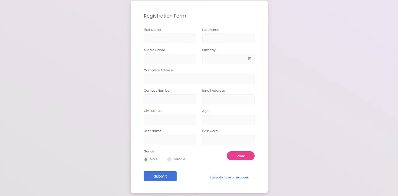 Pet shop Management System Free Download Bootstrap Template - Registration Form