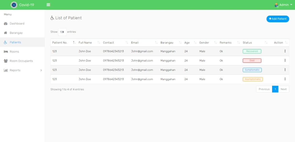 COVID-19 Facilities Management Information System Free Download - Patient Information