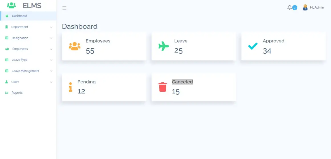 Employee Leave Management Free Bootstrap Template - Admin Dashboard