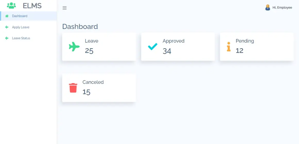 Employee Leave Management Free Bootstrap Template - Employee Dashboard