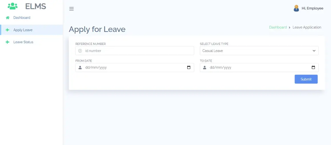 Employee Leave Management Free Bootstrap Template - Leave Application