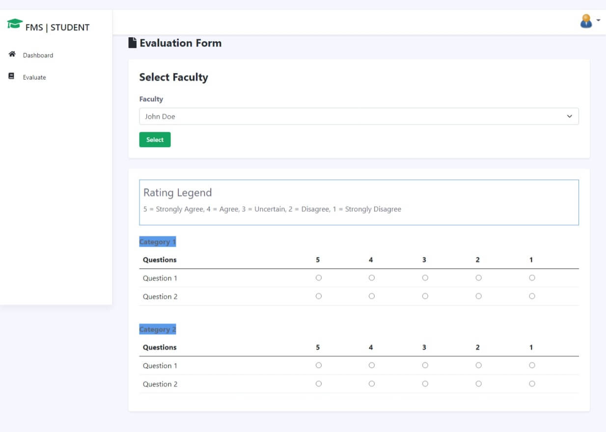 Faculty Evaluation System Free Download Bootstrap Template - Evaluation Form