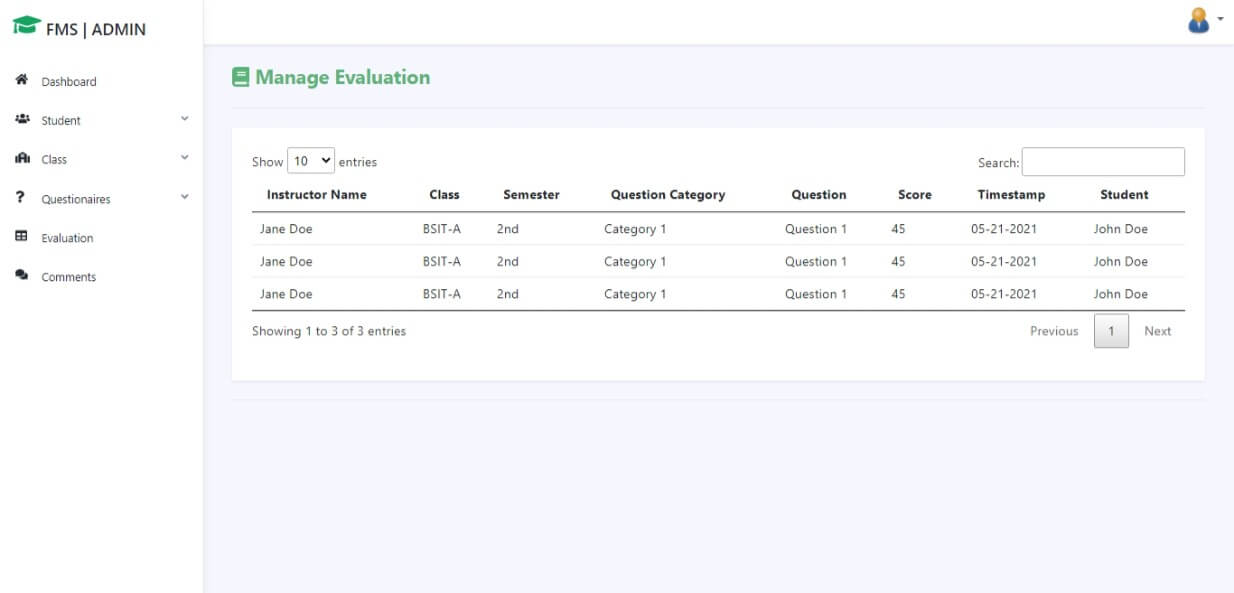 Faculty Evaluation System Free Download Bootstrap Template - Evaluation Result