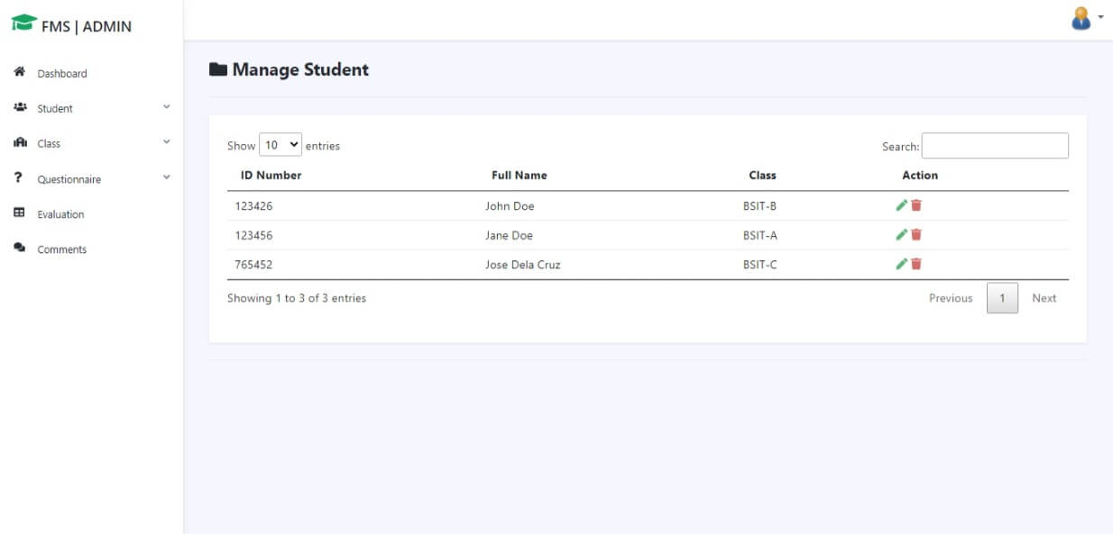Faculty Evaluation System Free Download Bootstrap Template - Manage Student