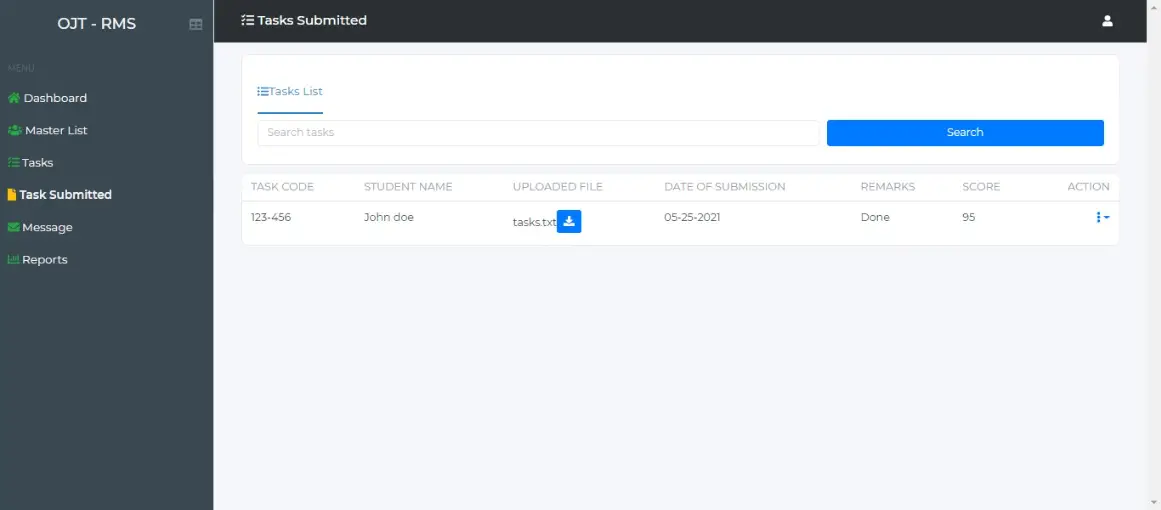 OJT Records Monitoring System Free Template - Task Submitted