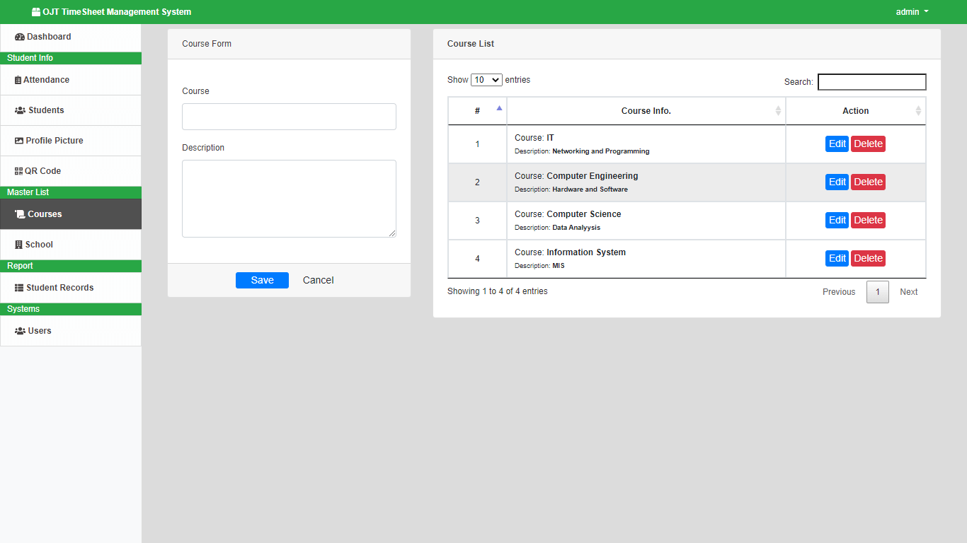 OJT Timesheet Monitoring System using QR Code - Course Management