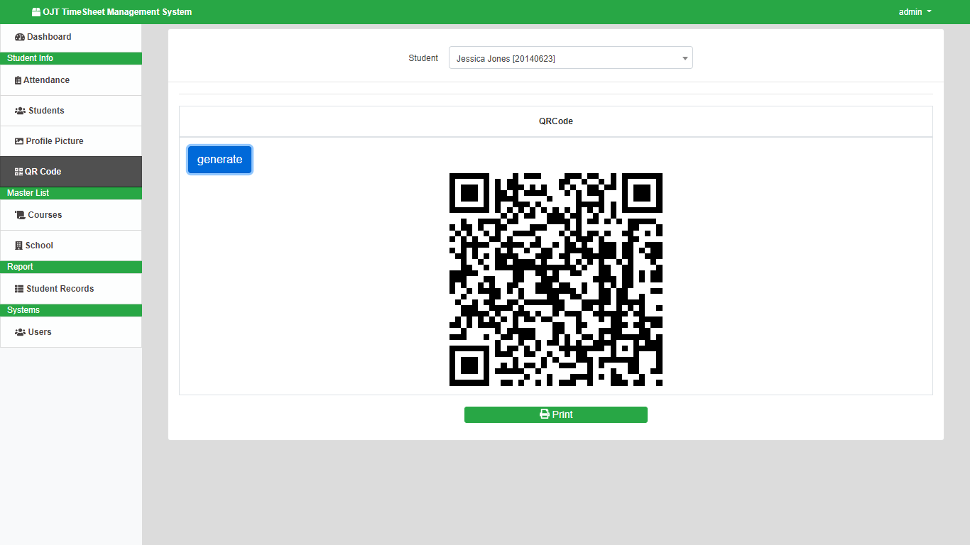 OJT Timesheet Monitoring System using QR Code - QR Code Generator