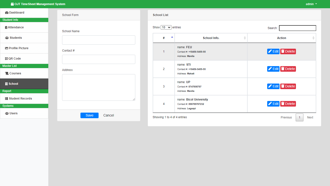 OJT Timesheet Monitoring System using QR Code - School Management