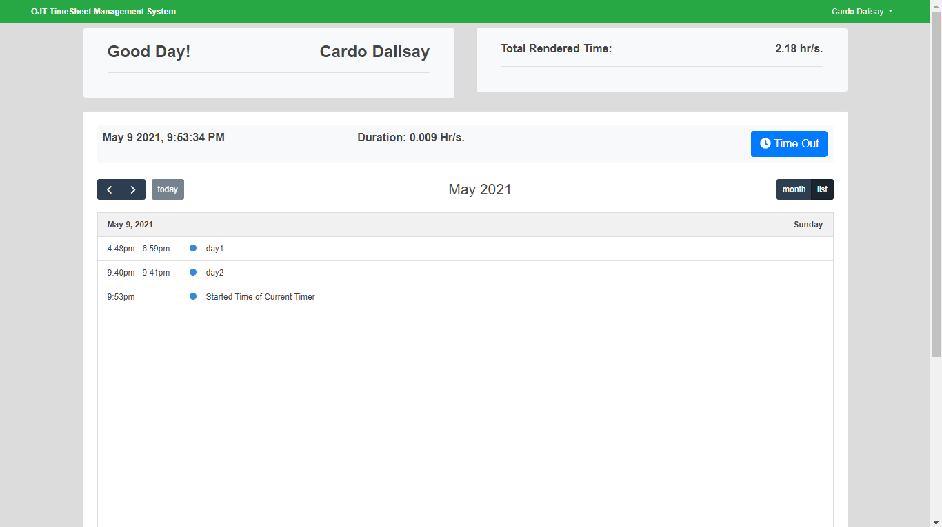 OJT Timesheet Monitoring System using QR Code - Student Dashboard