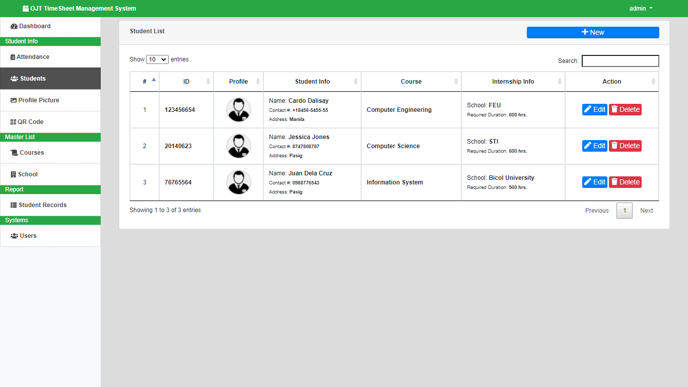 OJT Timesheet Monitoring System using QR Code - Student Management