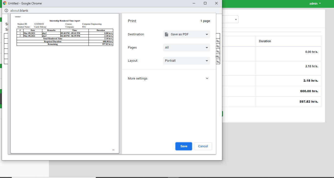 OJT Timesheet Monitoring System using QR Code - Student Timesheet Report