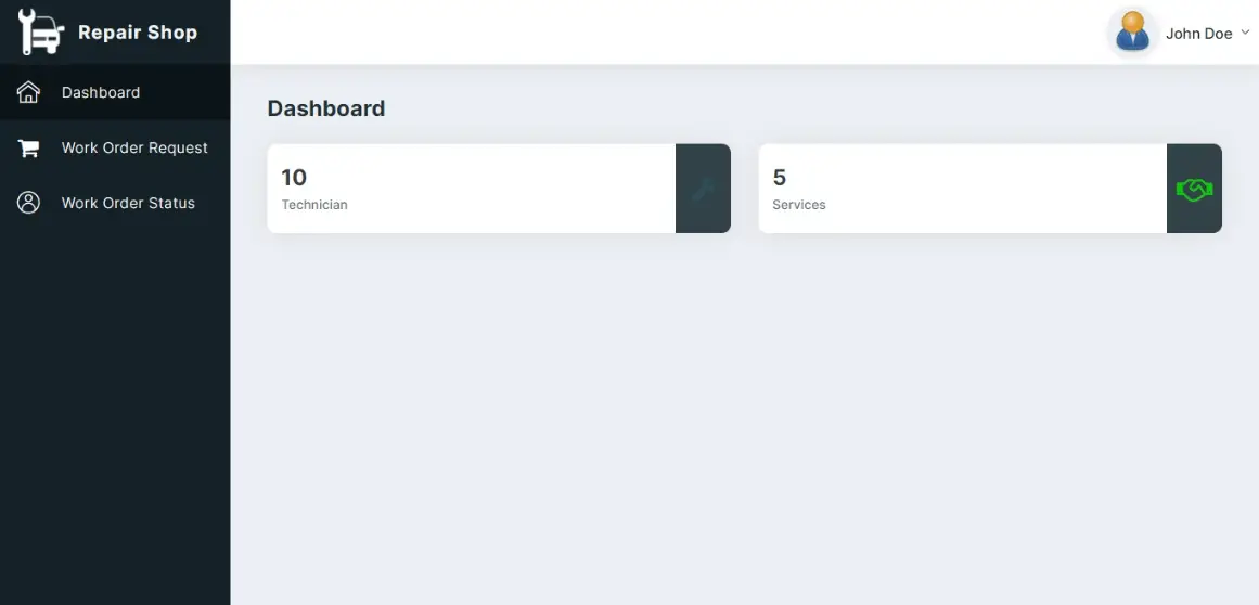 Repair Shop Management System Free Template - Customer Dashboard