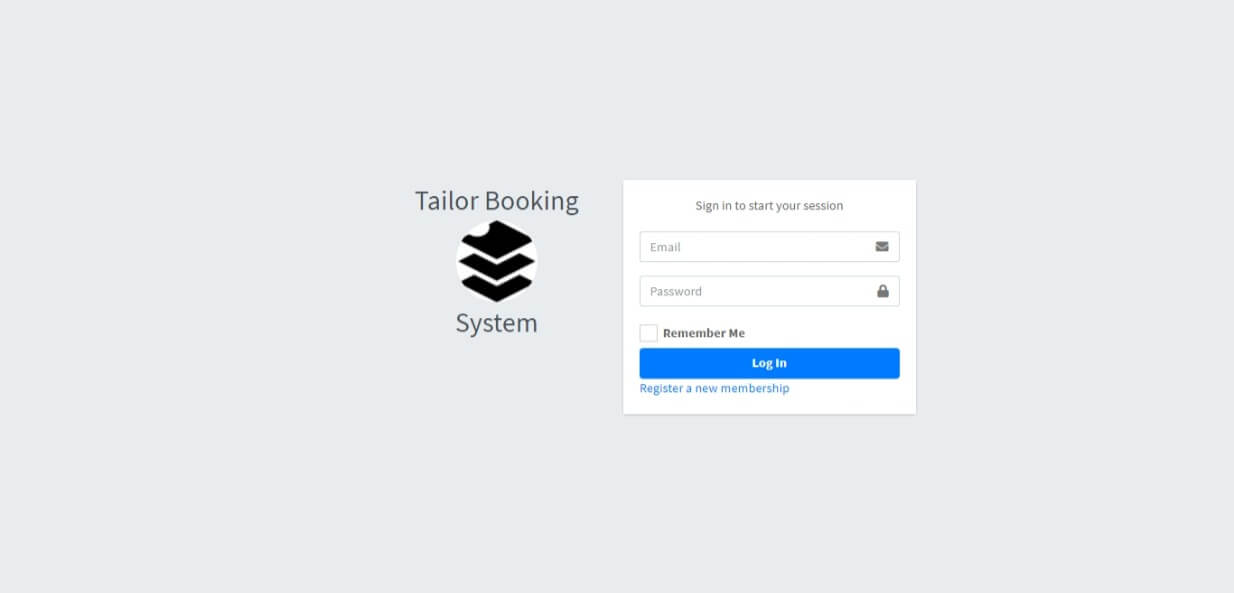 Tailor Booking Management System Free Download Template - Login Form