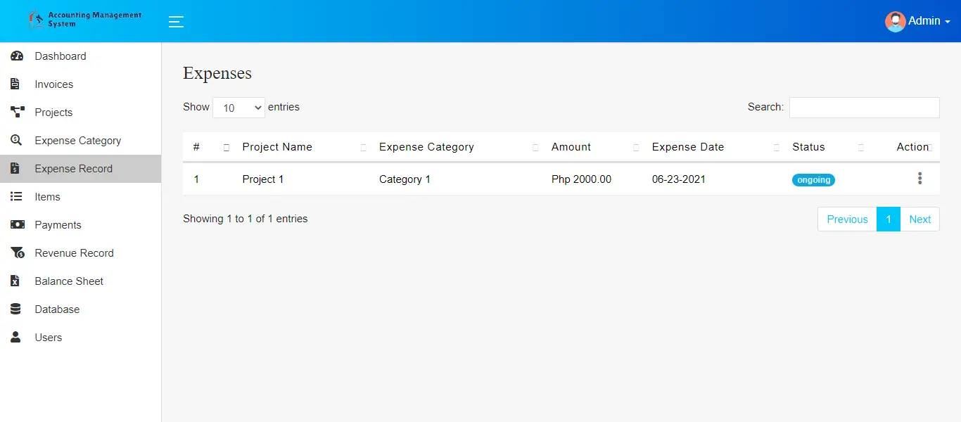 Accounting Management System Free Template - Expense Record