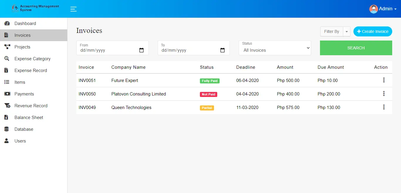 Accounting Management System Free Template - Invoices