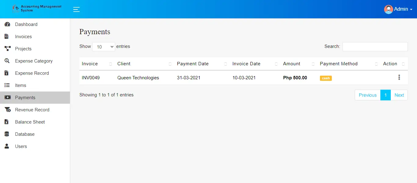 Accounting Management System Free Template - Payment Records