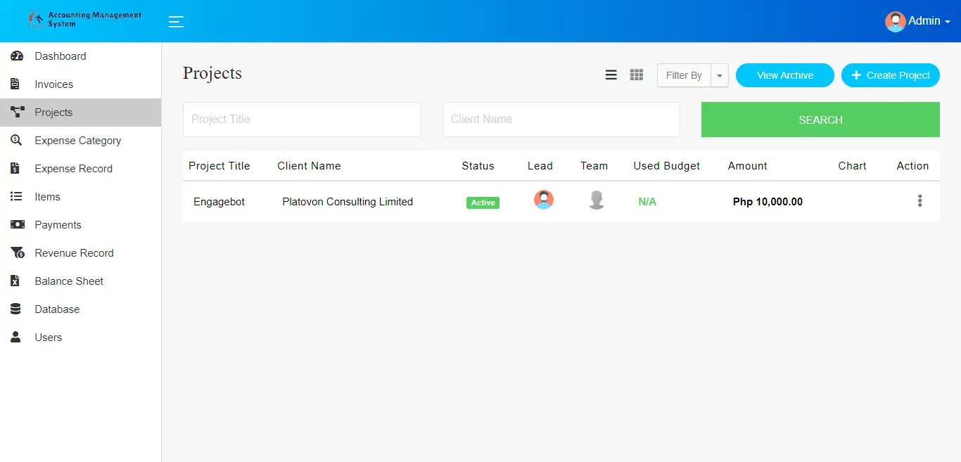 Accounting Management System Free Template - Project Information