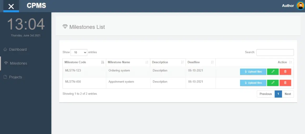 Capstone Project Monitoring System Free Download Template - Assigned Milestones