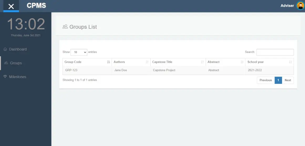 Capstone Project Monitoring System Free Download Template - List of Advisee