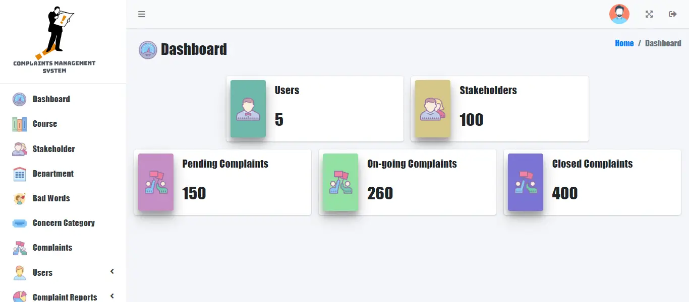 Complaints Handling Management System - Admin Dashboard