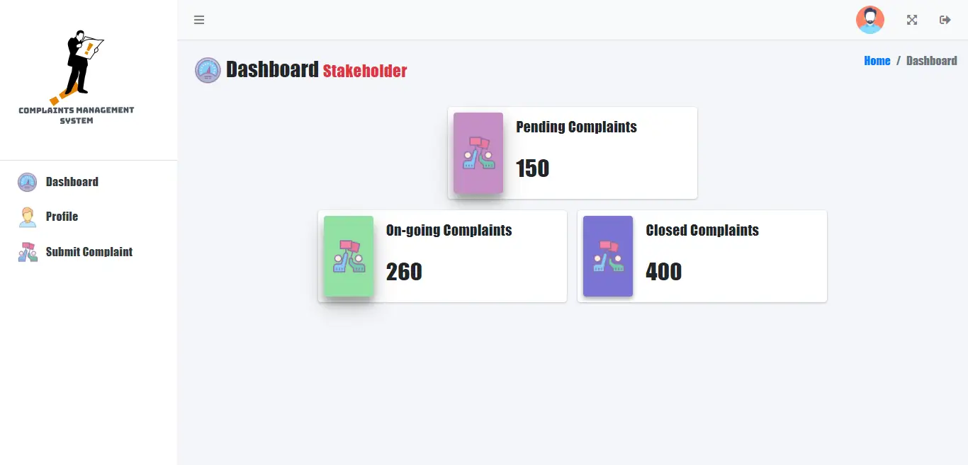 Complaints Handling Management System - Stakeholder Dashboard