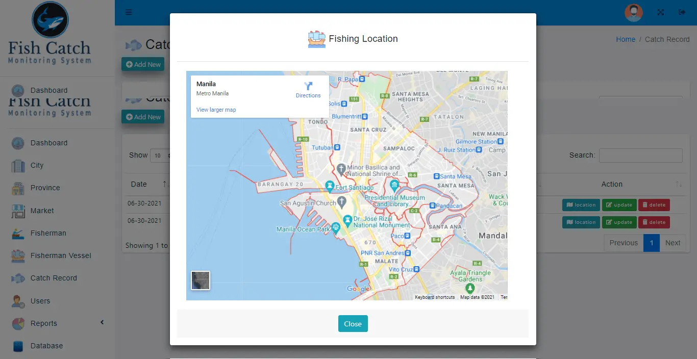 Fish Catch Monitoring System - Fish Catch Map Location