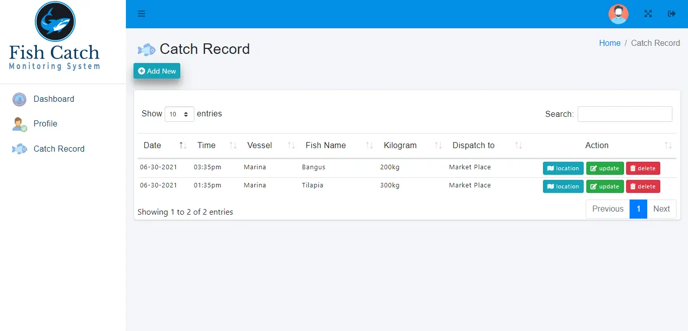 Fish Catch Monitoring System - Fisherman Fish Catch Record