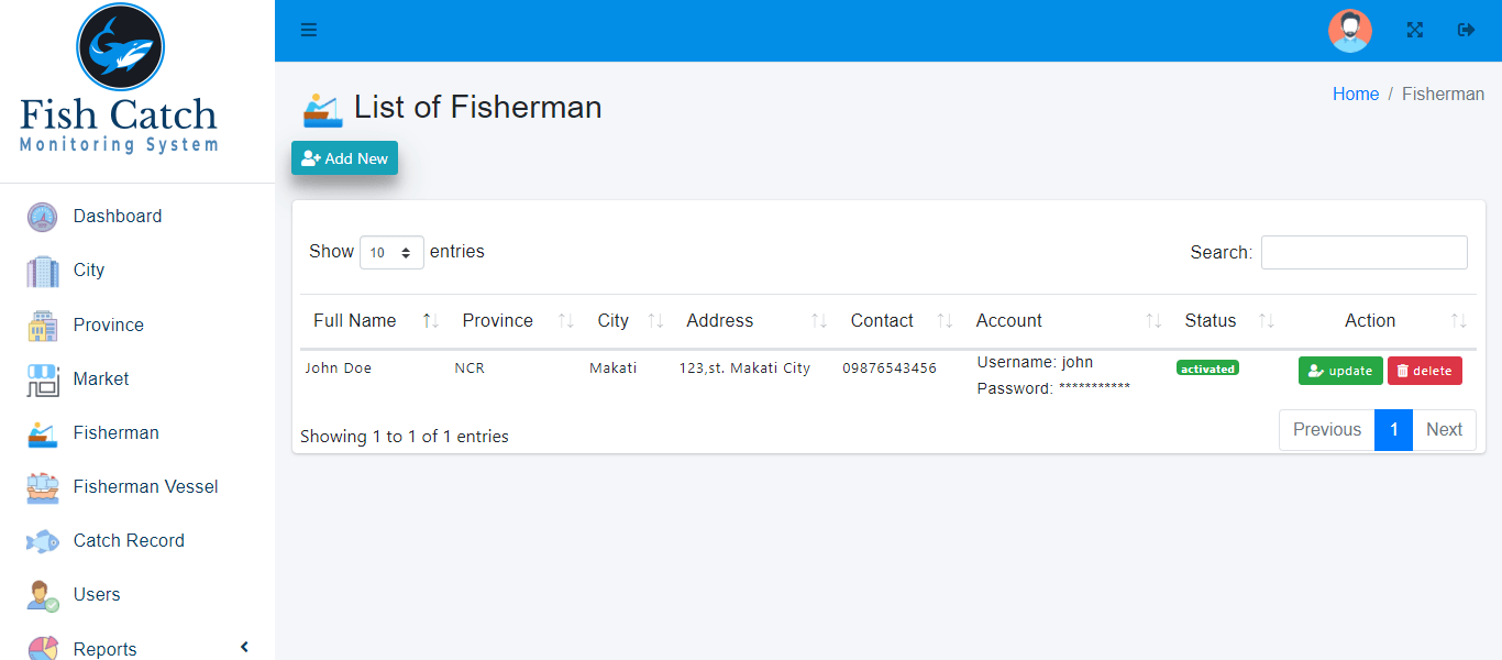 Fish Catch Monitoring System - Fisherman Information