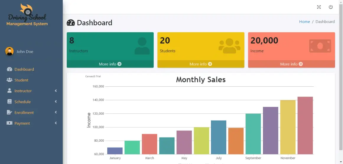 Free Driving School Management System Template - Admin Dashboard